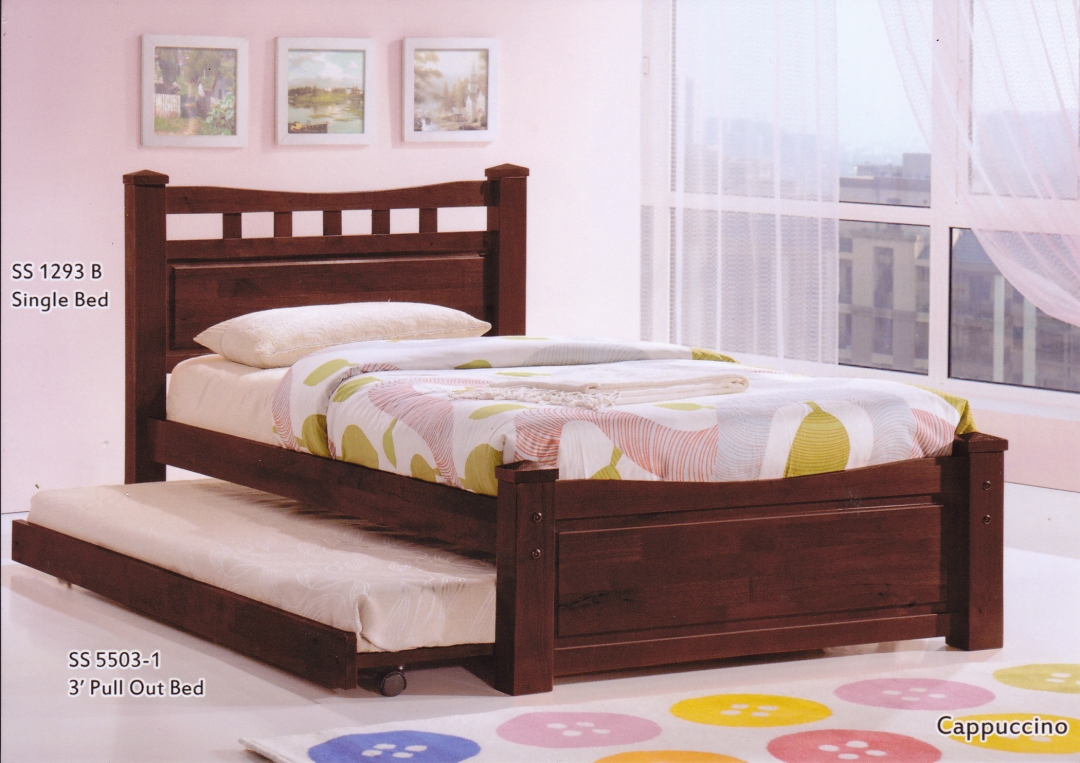 SINGLE WOOD BEDFRAME W/ PULL OUT