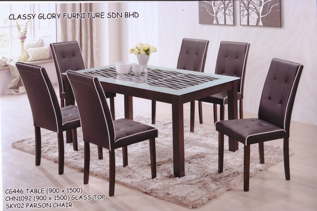 DINING GLASS TOP 6 CHAIRS